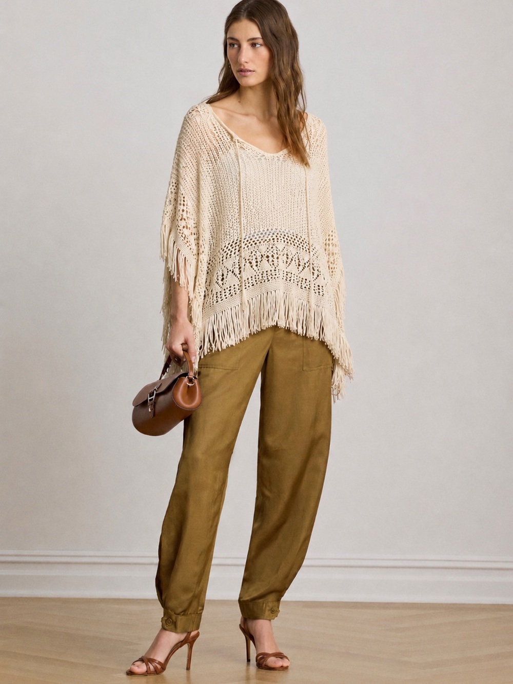 Denim & Supply Ralph Lauren Cream Crochet Fringe Poncho Medium